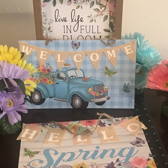 Spring MDF and Burlap Hanging Wall Sign Set - Picture 6 of 14